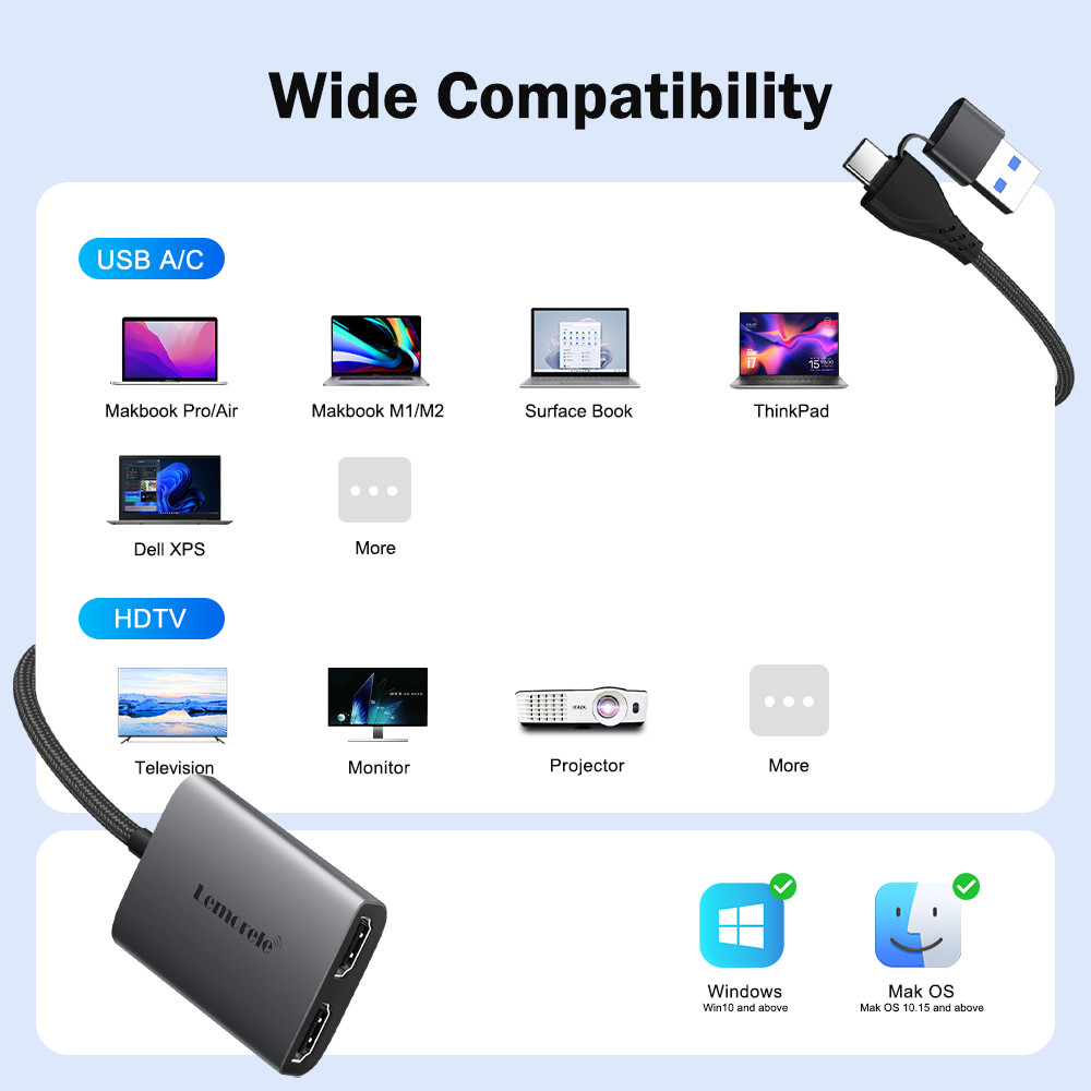 Lemorele Dual HDMI Adapter 4K  - Hdmi Adapter Tablet review and price